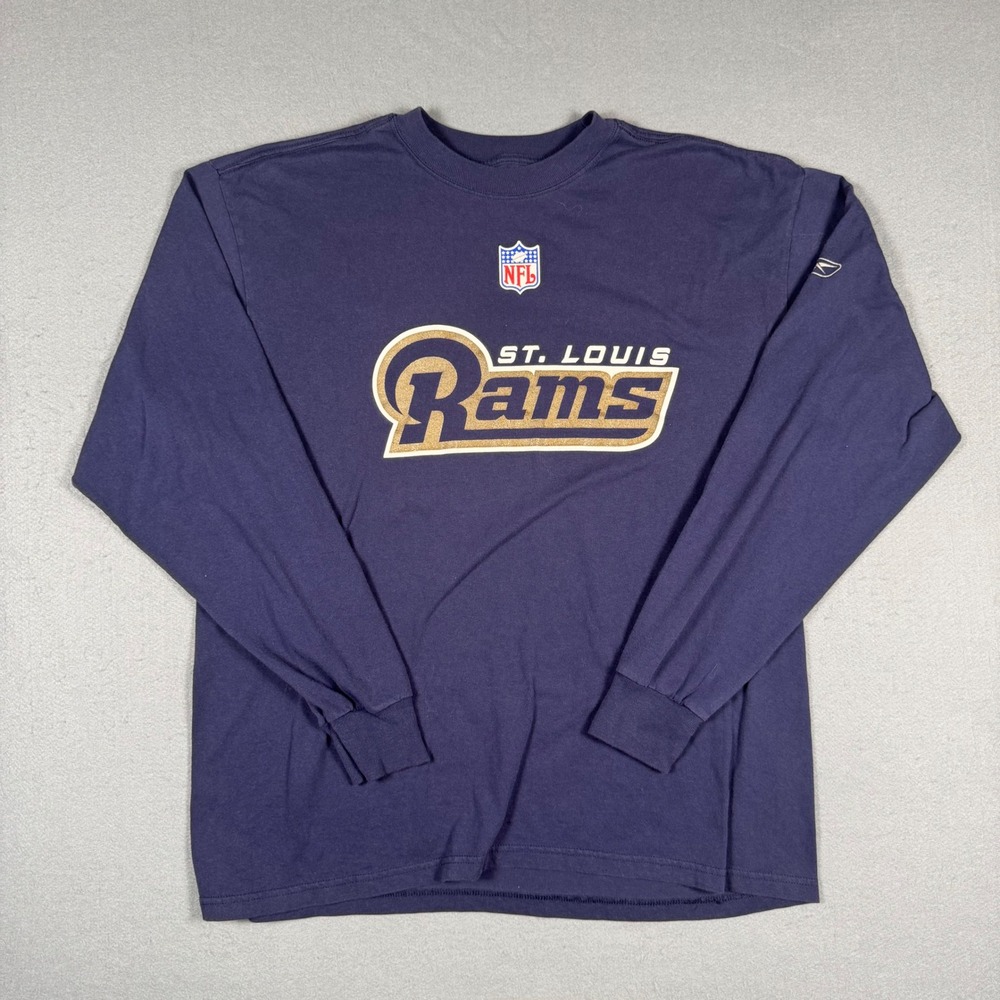 Reebok St Louis Rams Shirt Mens Large Blue Long Sleeve NFL Football Graphic Tee
